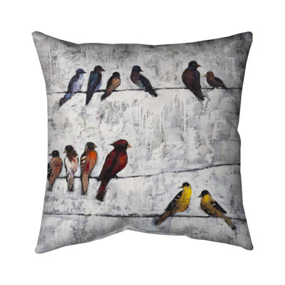 Colorful birds on branches - 16"x16" Throw pillow cover - Poly twill - Print on demand