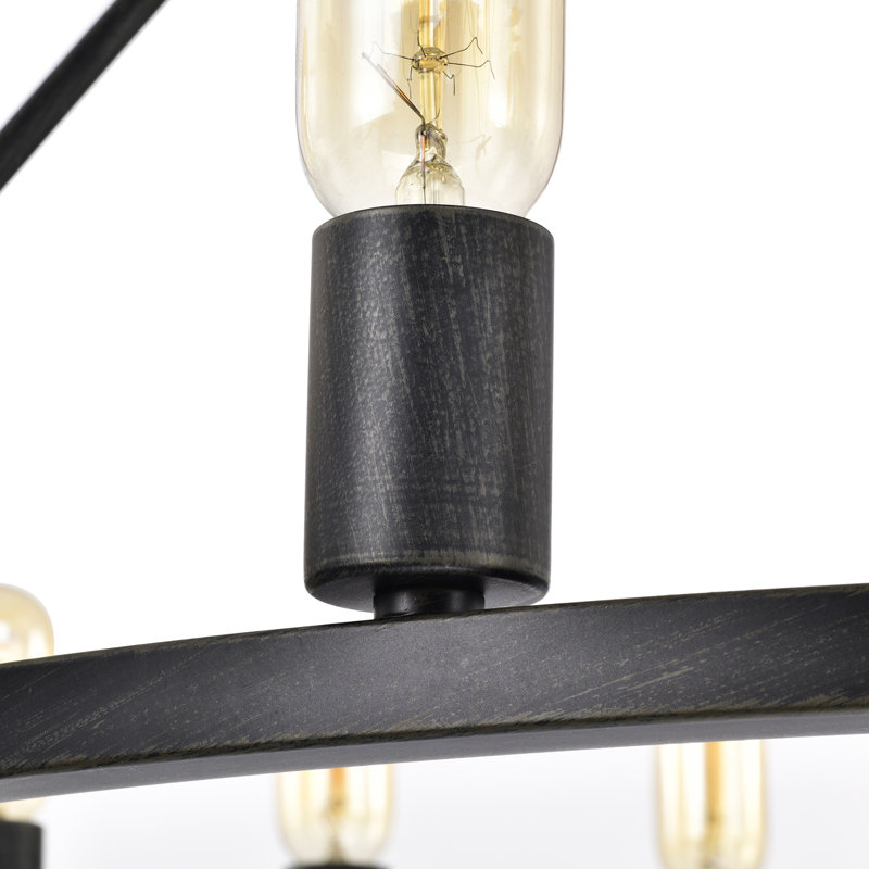Lustre rond en métal noir antique à 36 lumières Trost