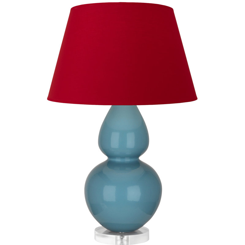 Double Gourd Ceramic Table Lamp, Navy/Gray, Midnight Blue Glazed/Silver
