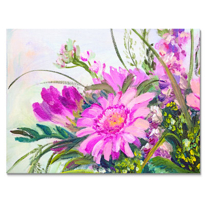 Fleurs d'été rétro mauves - reproduction sur toile
