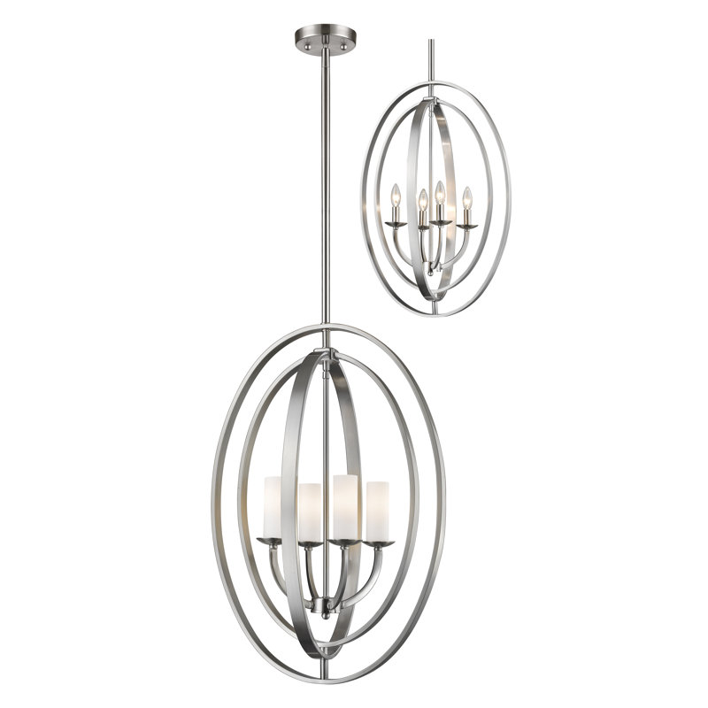 Lustre de globe de style bougie 4 lumières Kiara, Nickel brossé, H 20,63 po x l 19,88 po x P 17,25 po