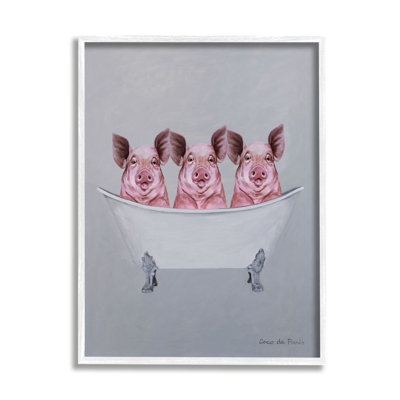 Adorable illustration de trois cochons roses dans une baignoire par Coco de Paris - Peinture