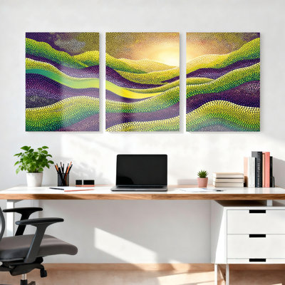 Ensemble de 3 tableaux abstraits à motifs de points, style paysage, sur toile tendue, pour la décoration du salon et de la chambre.