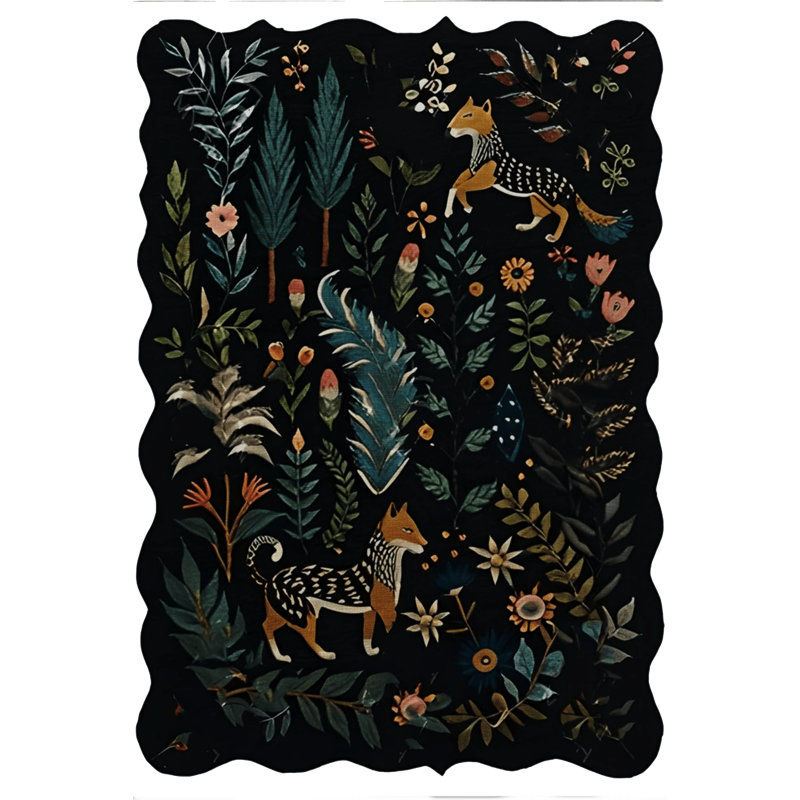Tapis décoratif moderne à motif floral à motif floral tigré noir Shape Collection, Rectangle 3 pi 9,81 po x 4 pi 11,06 po