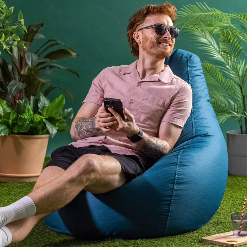 icon Dalton Medium Beanbag Outdoor Black Set of 2, Aqua Blue