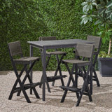 Aiyden 4 - Person Acacia Wicker Patio Dining Set with Square Table