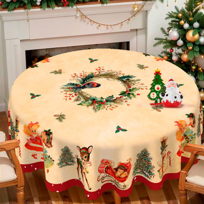 1 pièce Edford en polyester rond / rectangulaire, Edford de Noël avec pin, bonhomme de neige, camion, bordure encastrée, décorations de Noël pour table à manger, décoration de table de fête de fête, cadeau de fête parfait