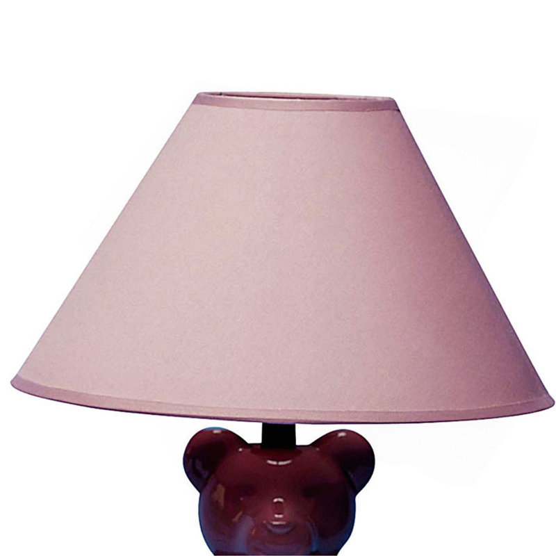 Lampe de table en céramique de 13 po de hauteur, design d'ours en peluche avec finition rose, abat-jour en lin