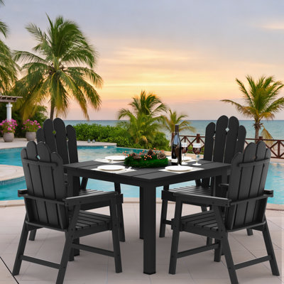 HDPE Patio Dining Set, 5 Piece Outdoor Patio Furniture Set, Square Dining Table with 4 High Back Armrest Dining Chairs, All Weather Backyard Outdoor Dining Set