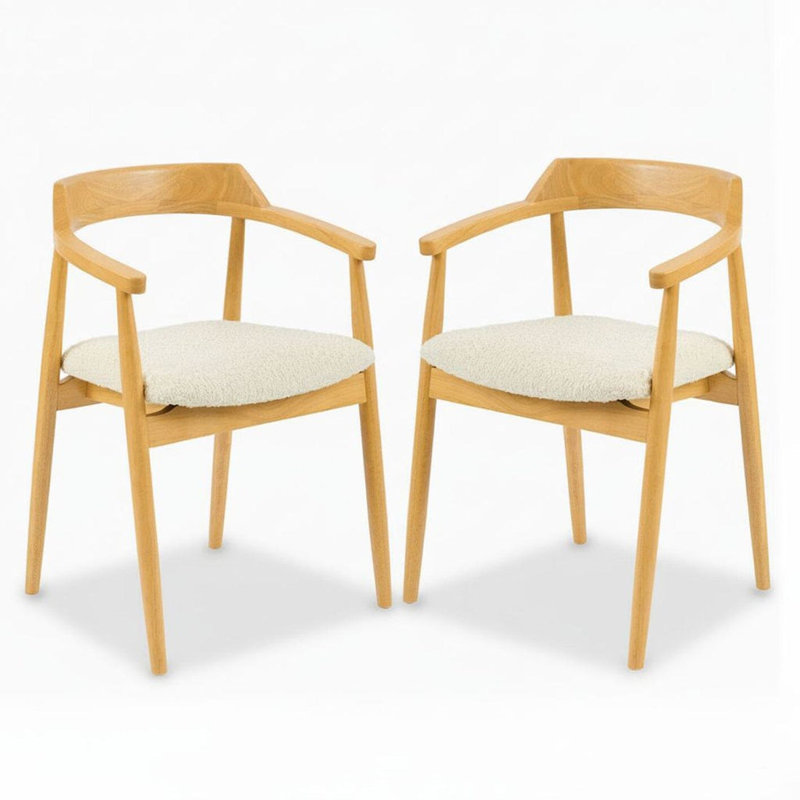 49cm H Upholstered Low Back Armchair, Pale oak, Cream Boucle