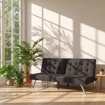 Canapé-lit futon convertible civil, structure en bois, revêtement imitation lin, 173 cm L x 83,5 cm P x 82 cm H