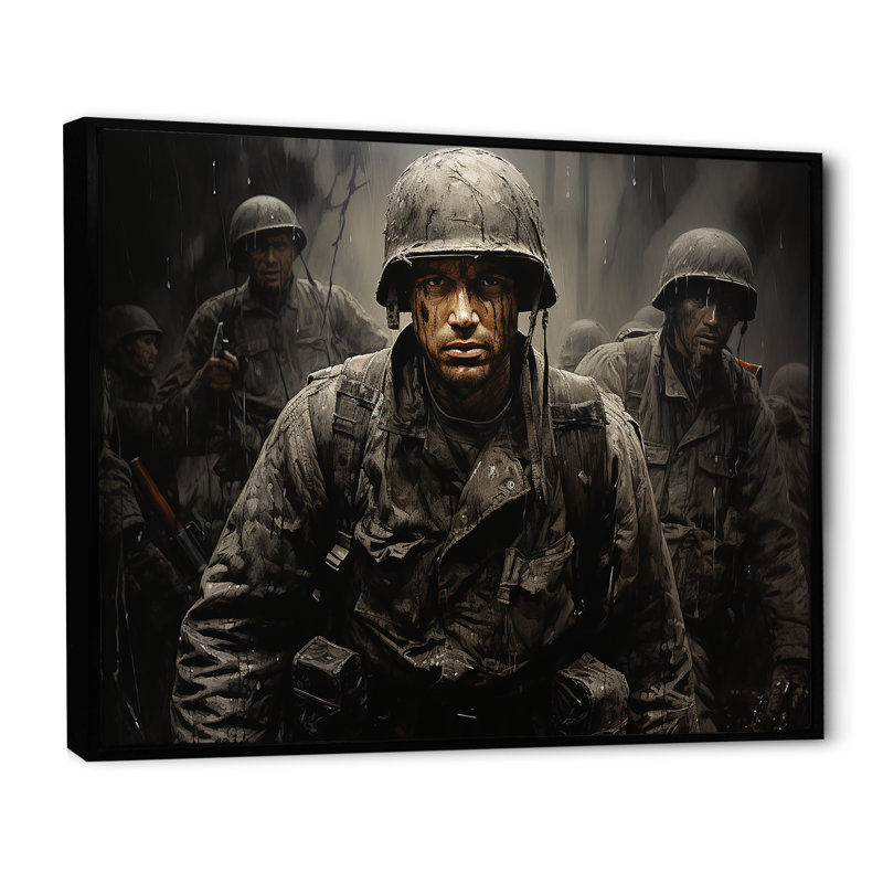 Militaires, engrenages de conflit, Cadre flottant noir, H 30 po x l 40 po x P 1,5 po