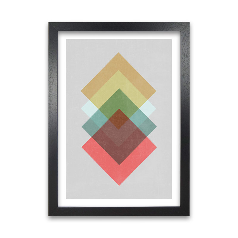 Mid Century Shapes In Scandi Colours B - Print, 84cm H x 59cm W x 3cm D, Black Frame