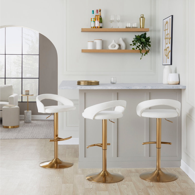 Tabouret de bar réglable, Blanc, Doré