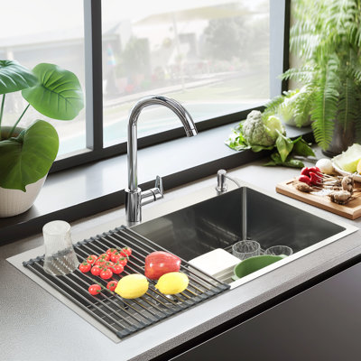 Évier de cuisine 32 po à cuve simple encastrée / encastrée en acier inoxydable 304 de calibre 16 avec accessoires 32 po
