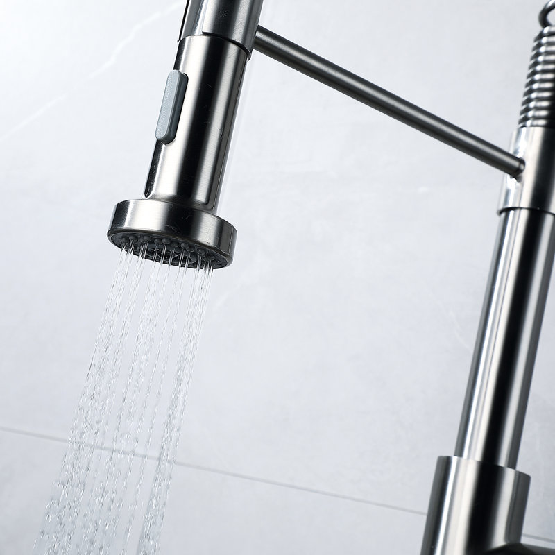 Robinet d'évier de cuisine à poignée simple - surface en nickel brossé, rotation du bec à 360 degrés, finition réglable du débit de débit d'eau, mouvement, contrôle du débit