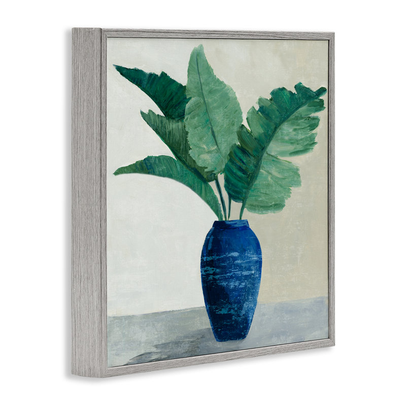  «Fan Palms in Vase», art de la giclée encadrée par Jacob Q, H 12 po x l 12 po, Estampe numérique Farmhouse