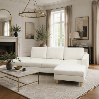 101.5" Beige 2-Piece Linen L-Shaped Sectional Sofa with Right Chaise & Ottoman