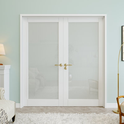 48" x 80" 1-Lite Frosted Glass Double Doors, French Doors Slab Replacement, Privacy Glass Door Slab, Paintable & Waterproof, Suit for Pantry Door, Laundry Door, Closet Door, Room Door, Home Office Door