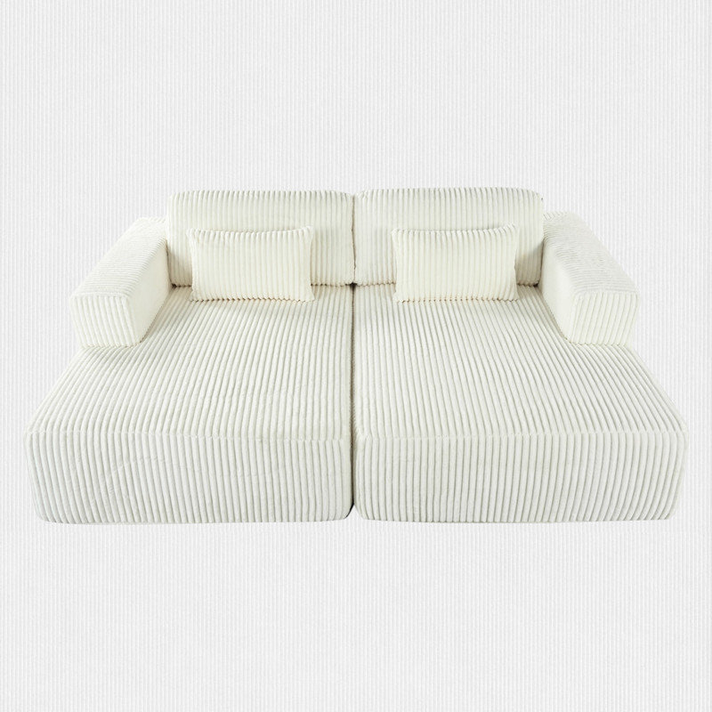 Corduroy Sofa Couch, Sofa Bed with 2 Pillows, White