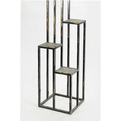 47.25" 4 Tier Gray Stone Slab Black / Gold Cast Metal Plant Stand