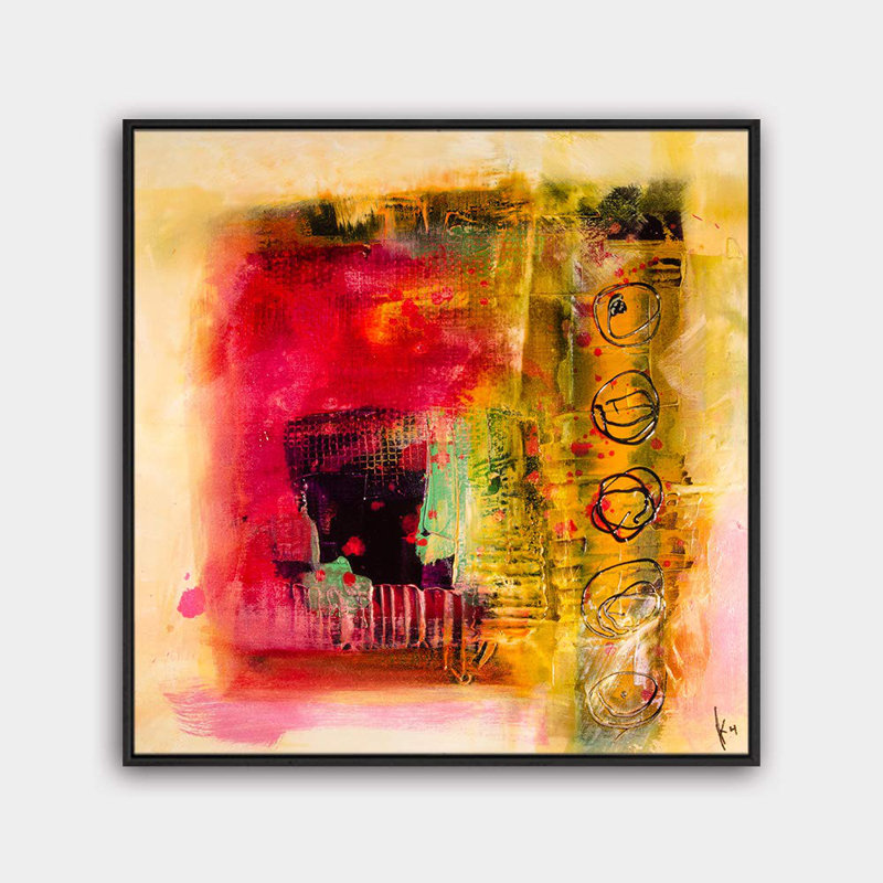 Jaune, rouge, moderne, effet de texture, reproduction d'art sur toile, décoration multicolore encadrée sur toile H22, Noir
