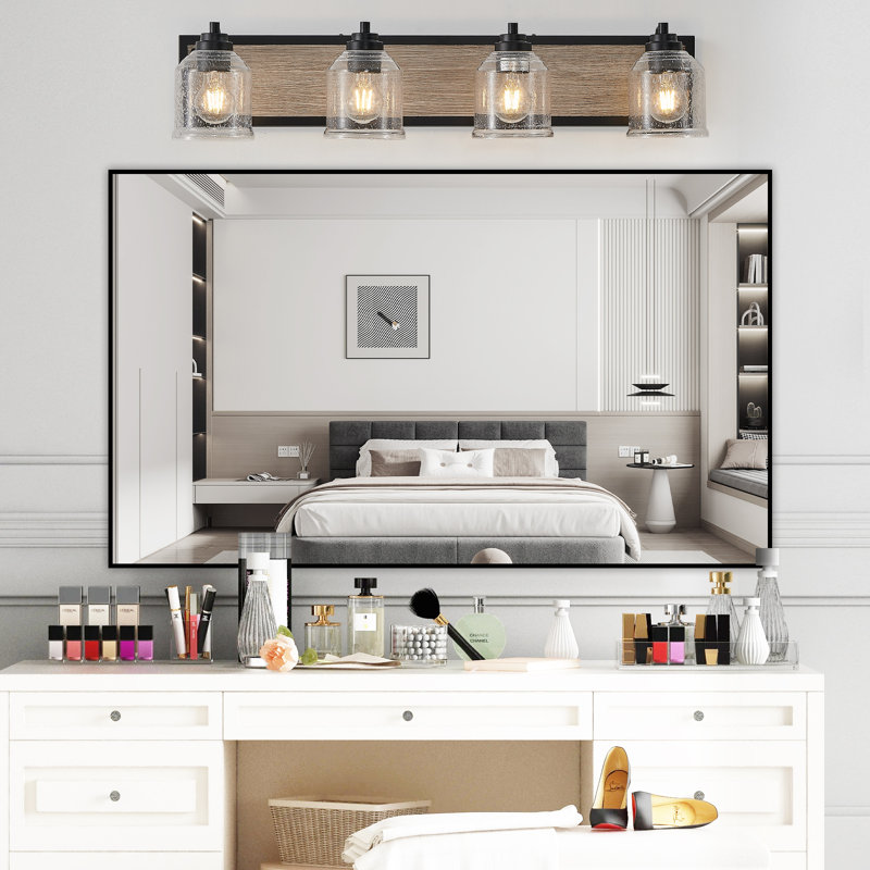 4-lamp matte black glass adjustable iron vanity light
