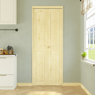 Porte pliante en bois de pin non fini 30 po x 80 po avec trousse de quincaillerie d'installation (garde-manger, porte de placard)