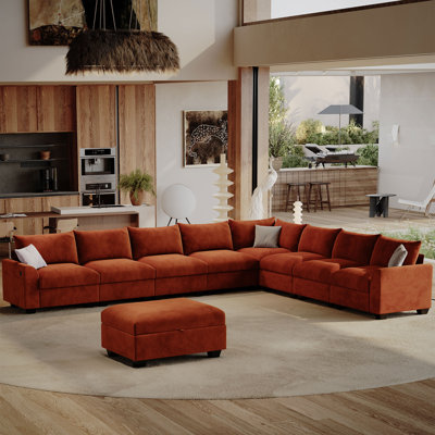 Canapé modulaire 147,6 po, très grand canapé en forme de L 8 places avec rangement pour repose-pieds et USB