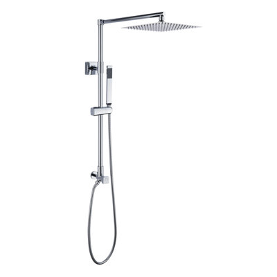 Le système de douche à pluie Fennocasa Polaris Lux comprend un pommeau de douche à pluie carré de 10 po et une douche à main combinée (chrome de 2,5 gallons par minute)