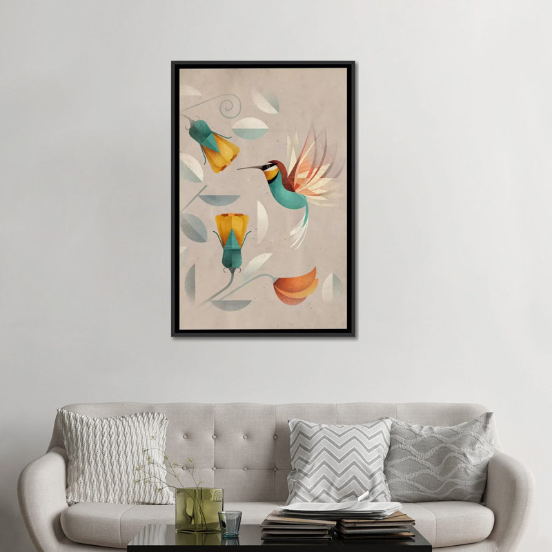 Colibri par Dieter Braun - reproduction, H 48 po x l 32 po x P 1,5 po, Toile avec cadre noir, Aucun mat