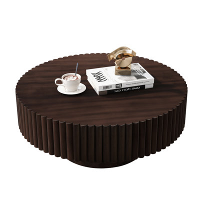 Lorven 32" Solid Wood Round Drum Coffee Table