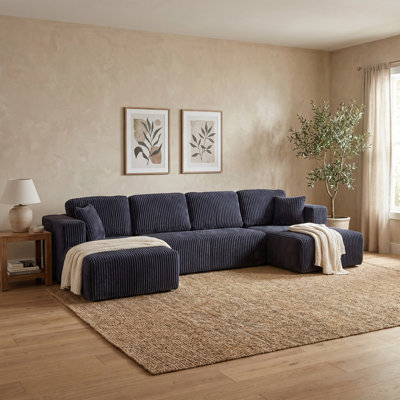 U shape Modular Sectional Sofa, Compressed Sectional Sofa Modern Minimalist Style Corduroy Couch, Sleeper Sectional Sofa for Living Room, Bedroom