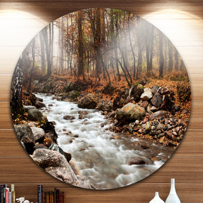 «Stream in Autumn Forest», reproduction de photo sur métal