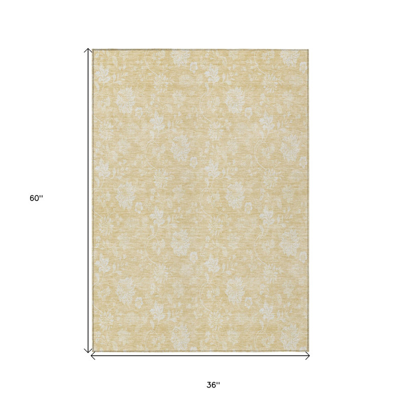Tapis extérieur lavable floral jaune blé 3 pi x 5 pi