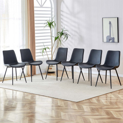 Artificial Leather Backrest Cushion Dining Chair With Metal Legs, Curved Widened Design For Enhanced Comfort And Versatility