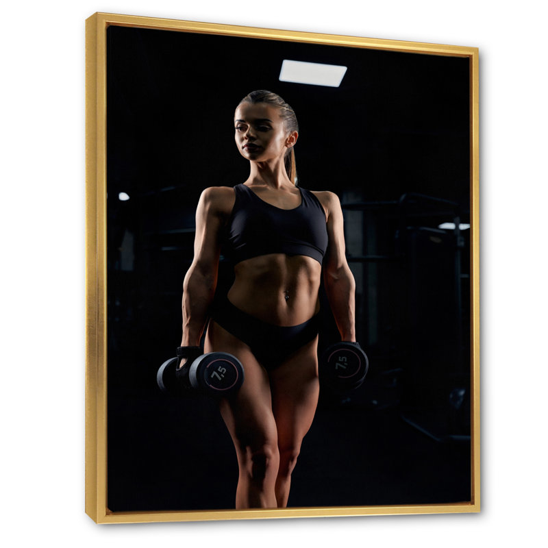 Haltérophile femme Gym Portrait I - impression, H 32 po x l 16 po x P 1 po, Cadre flottant doré