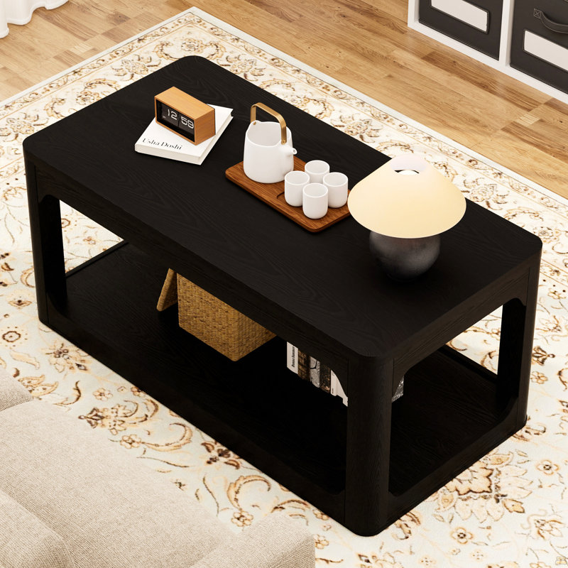 Ensemble de table basse de salon 3 pièces, table basse et table d'appoint de style moderne, avec beaucoup d'espace de rangement et des bords arrondis lisses. Idéal pour les salons, les chambres à coucher, les bureaux et plus encore. Noir