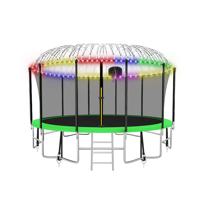 Trampoline de cour arrière de 16 pi avec enclos de sécurité Fiziti Trampoline Series, Acier inoxydable, Noir / vert