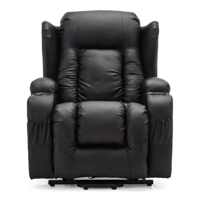 Wing Back Bonded Leather Lift Assist Rise Recliner Chair Armchair with Heat & Massage
