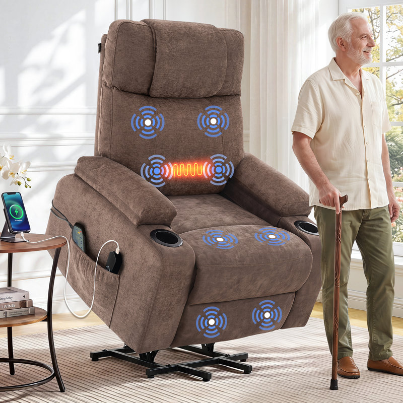 Fauteuil inclinable électrique surdimensionné avec fonction massage et chauffage, port USB et porte-gobelets