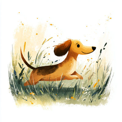 Sunny Field Dachshund Wrapped Canvas Wall Art