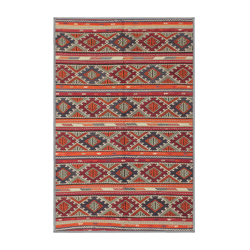 Tapis contemporain rouge / orange / vert, Rectangle 7 pi x 10 pi