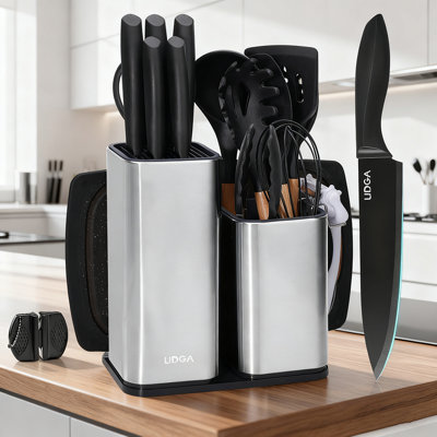 18-pcs Kitchen Knife Block Set, Kitchenware Sets, Cooking Tools And Sharp Knives, Stainless Steel Brackets And Cutting Boards, Dishwasher Safety, Apartment Kitchen Necessities,utensilios De Cocina(18-in-1)