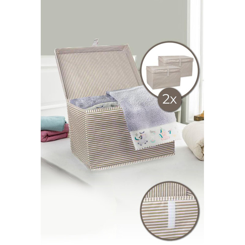 Ensemble de bacs de rangement en tissu, Beige / Blanc