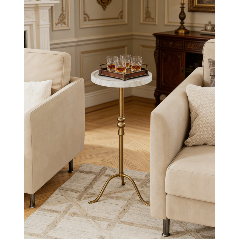 Table piédestal avec plateau Vintage Martini - table d'appoint en laiton et fer vieilli pour le salon ou la chambre à coucher