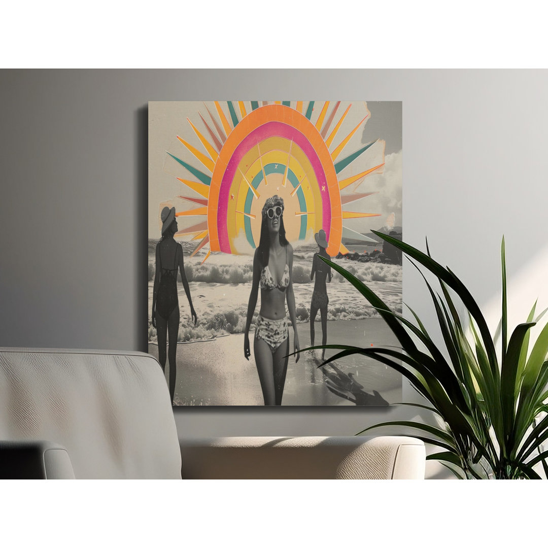 Retro Beach Canvas Wall Art, Women on Beach Print, Gallery Wrapped Canvas, Modern Home Decor, Ready to Hang, Archival Quality