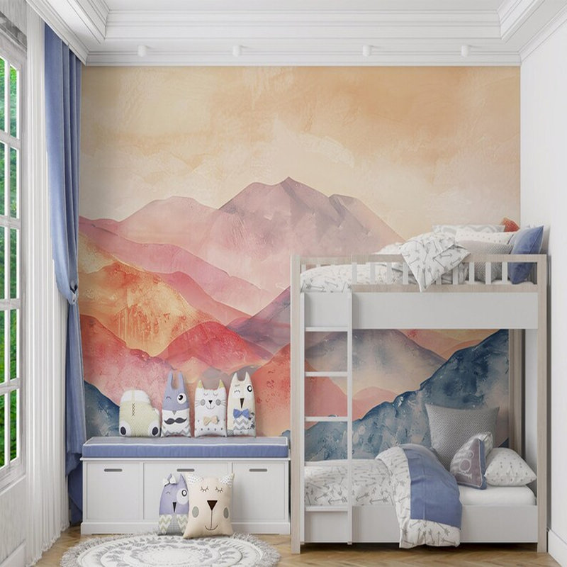 Soft Pastel Mountain Landscape Wall Mural, 9" L x 160" W