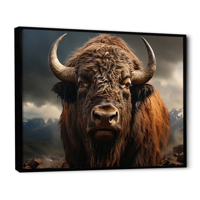 Buffalo Portrait - Bison Large, art mural, Noir, noir, noir, noir, H 30 po x l 40 po x P 1,5 po
