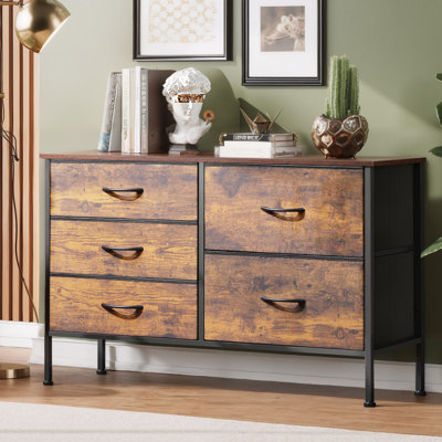 Chaseburg 39.4'' W 5-Drawer Dresser with Wooden, Modern Bedroom Dresser with Study Steel Frame, Chest of Drawers For Bedroom, Hallway